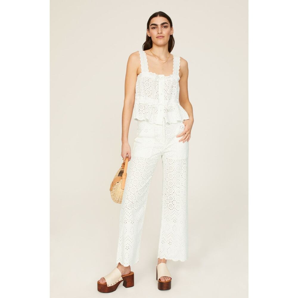 VERONICA BEARD White 100% Cotton Lace Eyelet Scalloped Cuff Riggs Pants Size 8
